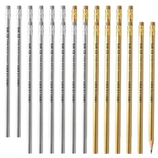 M&G Gleam 시리즈 24팩 HB 삼각형 나무 케이스 연필 어울리는 지우개가 있는 깎지 않은 부드러운 필기 깨짐 방지 코어 골드 및 실버 솔리드 배럴 학교 사무실 교실, 반짝임