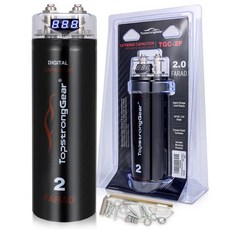 차량 오디오 시스템용 TOPSTRONGGEAR 2 패럿 디지털 전원 커패시터 LED 디지털 디스플레이가 장착된 고성능 차량 오디오 커패시터 전압 판독 서지 보호 장착 하드웨어, 1개