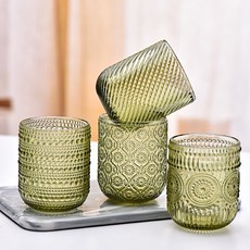 VITO zakka 浮雕玻璃杯 270ml/410ml 冷飲杯 啤酒杯 果汁杯 雞尾酒杯 牛奶杯 咖啡杯, 1個, 270ml,藍色海棠花