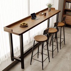 카페 베란다 창가 좁고긴 테이블 길고높은 바테이블 홈 좁은 슬림 책상, 테이블 120cm + 의자 2개
