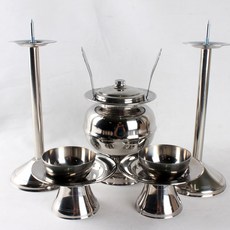 동신 스텐 향로세트 불통 1개 촛대 2개 잔대 2개 잔알 2개 제사 제기, 1세트