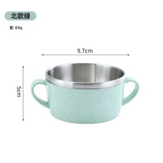 DFMEI 304不鏽鋼小麥湯碗防燙防摔兒童碗家用隔熱雙層輔食碗寶寶, 1個, 北歐綠湯碗:如圖