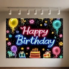 글로우 네온 생일 축하 배경 용품 댄스 카니발 파티 장식 반짝이는 사진 촬영, 01 120x90cm, 13 qmy512-5
