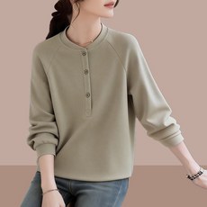 POMTOR 봄가을 여성 패션 트렌디 캐주얼 루즈핏 맨투맨 긴팔 라운드 스냅 빅사이즈 풀오버 심플 코디 솔리드 상의