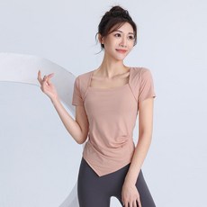 百搭瑜伽服 不規則修身健身運動女上衣 速幹透氣短袖