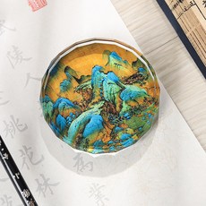 台灣下殺 文鎮 紙鎮 鎮尺 水晶玻璃鎮紙 壓書創意鎮尺 書法壓紙石 富春山居圖 蘭亭序 韆裏江山圖, 【千里江山圖】圓形 直徑8cm, 1個