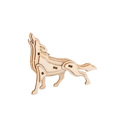 3D立體木質動物系列拼圖 兒童益智早教DIY拼裝玩具, 狼, 1個