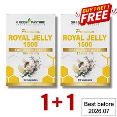 1+1 그린파스처 뉴질랜드 로얄젤리 1500 10HDA 6% 60캡슐 로얄제리 [원산지:뉴질랜드], 2개, 60정