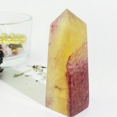 黃紫螢石柱 蜂蜜色 海浪紋理 彩虹光 能量擺件, 1個