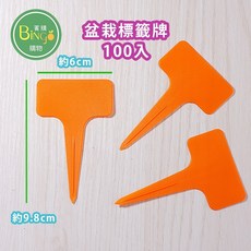 賓購 盆栽標籤牌 100入, 橘色加厚T型, 橘色加厚T型