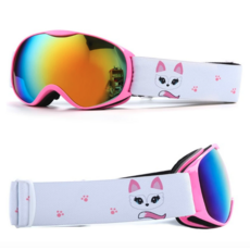 貓咪太空人滑雪護目鏡，防紫外線防霧，冬季運動必備, 粉框粉片（狐狸）, 1個