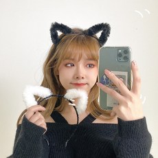 고양이 귀 머리띠 동물 헤어밴드 파티 사진관 코스튬 소품, 블랙, 1개
