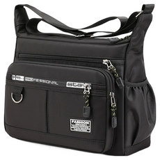 精品 男士側肩包 斜肩包 商務包 多功能郵差包 旅行單肩包, 【黑】 輕量側背包, 黑