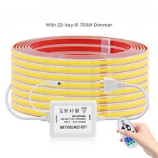 KISUFU 220V 디밍이 가능한 COB LED 스트립 라이트 WIFI 블루투스 벽 터치 23key 원격 제어 전원 키트 288LED/M 방수 유연한 램프, 23key Remote Kit, 15m, 하얀색