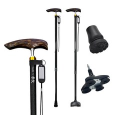 체라핏 효장 카본 지팡이 원목 손잡이 부모님 효도 선물용, 1박스, 네발팁(B세트)