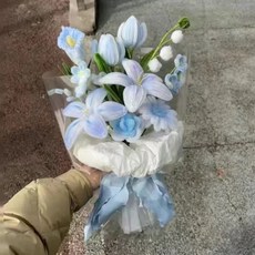모루 꽃다발 키트 공예 취미 패키지 만들기 부케 DIY, 블루 버블 꽃다발 키트, 1개