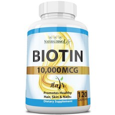 비오틴 10 000mcg 고효능 - 천연 모발 피부 손톱 및 신진 대사 120 캡슐, 1개