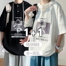 미스손 1+1 남성 후드 5부 반팔 티셔츠 얇은 루즈핏 맨투맨 쿨링티셔츠 MQ26B50
