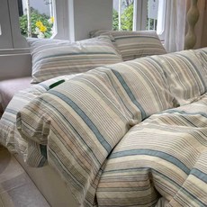 스트라이프 체크 침구 커버 싱글/더블 퀸 킹 사이즈 이불커버, 16. 150x200cm 메이슨 브라운