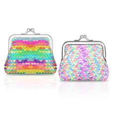 [ 863085 ] 와이즈포인트 동전 지갑 2팩 여성 및 여아용 나일론 지갑 키스 락 클로저가 있는 스팽글 미니 골드 2개, 2