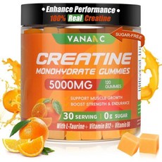 Creatine Monohydrate Gummies 5000mg 120 Count Sugar Free Pre Workout Supplement - Creatine with L, 120 Count (Pack of 1), Orange