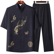 中老年唐裝男中國風夏季短袖套裝爺爺裝太極漢服老人衣服爸爸夏裝