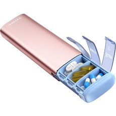 베이디어 메탈 여행용 알약 정리함 일일 약물용 컴팩트 주간 상자 비타민 및 보충제용 휴대용 소형 케이스 로즈 골드, Blue, Small