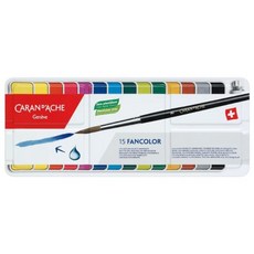 CARAN D'ACHE卡達廣告顏料塊狀15色套裝，色彩鮮明飽和，易於混合暈染，適合各種繪畫技巧, 15