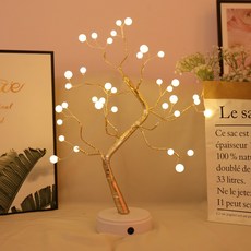 LED小樹燈 創意造型裝飾燈 臥室氣氛燈, 36L珍珠樹燈-暖光:電池+usb兩用