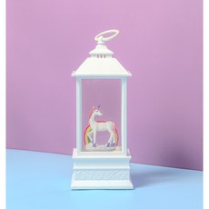 화이트 오르골 미니 스노우볼 유니콘 뮤직박스 워터볼 사각 장식 소품, 1개
