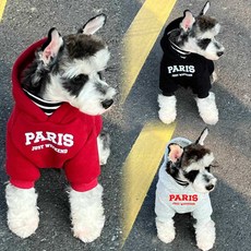 i豆寵物生活館 寵物貓狗衣服 秋冬紅色加絨英倫風內搭黑白條紋連帽衛衣雪納瑞衣, PARIS紅色【加絨款】單件紅衛衣 沒有,L【建議4.5-7.0公斤】, 1個