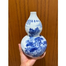 景德鎮 青花 手繪 葫蘆花瓶 陶瓷 山水 帶收藏證書, 商品主圖, 1個