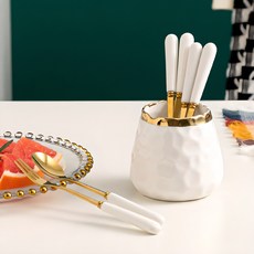 Meo 陶瓷水果叉 + 湯匙 + 茶匙筒組, 白色, 叉子 3p + 湯匙 3p + 茶匙筒