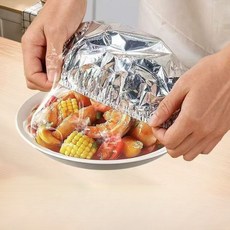 廚房餐點保溫套 食品級一次性隔熱罩 飯菜保溫罩 鍍鋁膜保溫套 可拉伸鋁箔 守護美食無懼高溫 鋁箔保鮮套, 1個, 直徑36公分(60隻/包)