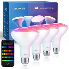 LEPRO BR2 AI LED 스마트 전구 - 생성 조명 LLM을 사용한 LIGHTGPM 4 LIGHTBEATS 음악 동기화 앱을 통한 음성 제어 RGBWW 색상 ALEXA
