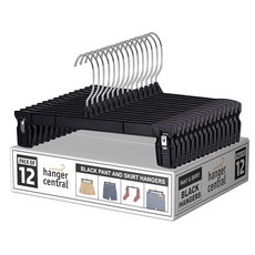 125610 Hanger Central 바지 행거 12팩 - 스커트 바지 반바지용 클립이 있는 30.5cm(12인치) 슬림 플라스틱 옷걸이 미끄럼 방지 그립 및 회전 후크가, 30.5cm(12인치) 12팩