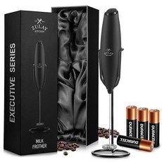 Zulay Kitchen AA 듀라셀 배터리 4개가 있는 강력한 우유 거품기 지팡이 - 초고속 휴대용 음료 믹서 - 커피 라떼 카푸치노 말차 및 크리머용 전기 거품기 폼, Gift Box Black