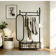 GOOD MOMENT 이동식 튼튼한 스탠드 조립식 거울 옷걸이 행거, 2단, 블랙