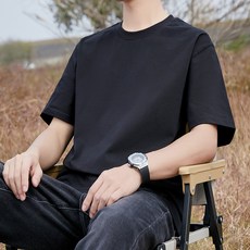 男士320G重磅純棉白色寬鬆短袖T恤
