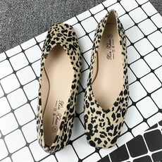 호피 플랫 슈즈 봄 여름 가을 스퀘어 토 레오파드 신발 여자 캐주얼 단화