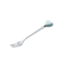 高顏值陶瓷手柄叉子不鏽鋼家用勺子愛心咖啡攪拌勺創意甜品勺批發, 1個, 1個, 天空藍-冰叉