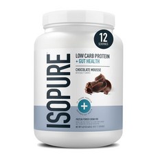Isopure 단백질 + 장 건강 및 면역 지원 파우더 초콜릿 무스 프리바이오틱스 비타민이 함유된 유청 25g 12회 분량 (1팩) 243589, 1개