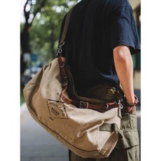 美式復古帆布斜挎包 健身運動機車騎行背包, 1個, 軍綠色 即將下架!!!