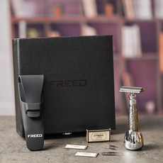 FREED 尊爵四件組雙刃刮鬍刀禮盒 - 蝕刻雕花鍍鎳版 刻字, 1個, 不需刻字