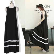 여성 슬림핏 롱기장 밑단 바캉스 포인트 여름 원피스