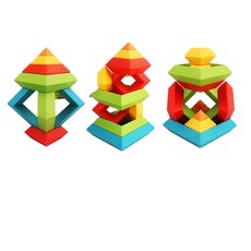 YARIBBLE 幾何積木玩具 疊疊高益智桌面遊戲, 15個