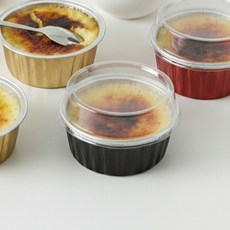크림브륄레 용기 오븐용 125ml 블랙 뚜껑 포함 원형 알루미늄 베이킹컵, 1세트, 50개