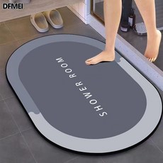 DFMEI 衛生間浴室地墊軟硅藻泥吸水防滑墊子入戶門耐髒腳墊防滑地墊新年, 1個, 石板灰橢圓形—SHOWER ROOM