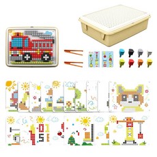 3D立體蘑菇釘兒童DIY大顆拼圖早教益智玩具, 豪華版 - 立體蘑菇釘拼圖 20卡片 480蘑菇釘 2鑷子 收納盒, 1套