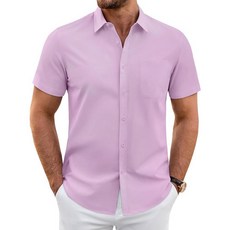 J.VER 남성용 반소매 드레스 셔츠 주름 방지 캐주얼 버튼 다운 여름 스트레치 포멀 포켓 포함 라벤더 퍼플 XL 268469